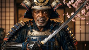 Samuel L. Jackson ca un feroce războinic samurai. imagine de fundal