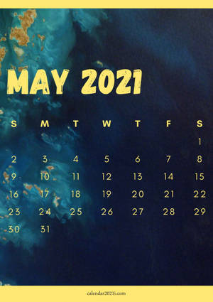 Fond de ecran calendar mai 2021, pictură artă harta lumii, font galben. — Oppo Pad 5 Mat Display Fundal