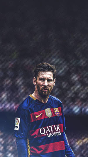 Messi în tricou cu logo-ul Campion Mondial FIFA 2015, fundal