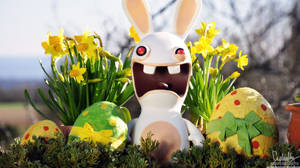 Rabbid din Rayman cu ouă de Paște colorate pentru Paște, wallpaper de Paște — iMac Fundal