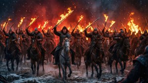 Războinicii Dothraki încarcă în Armata Morților cu săbii în flăcări — Game of thrones sezonul 8 Fundal