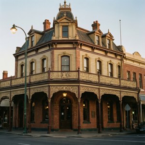 Hotelul istoric Shamrock din Bendigo iluminat seara. — Pixel Watch 4 Fundal