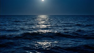 Valuri calme ale oceanului de un albastru închis sub lumina lunii, perfect pentru un wallpaper estetic și liniștit. — Albastru închis estetic GIF Fundal