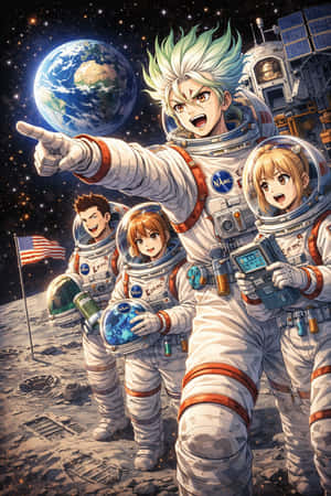 Dr Stone, Senku, Senku 4K, fundal Senku, Știință, Estetică științifică, Desktop știință, iPhone știință, fundal Dr Stone, Anime, Estetică anime, Artă anime, Explorator, Lună