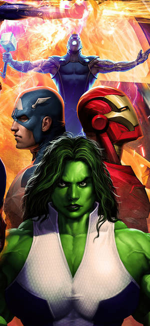 She Hulk with Marvel heroes wallpaper — iPhone 14 Plus Fundal