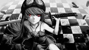 Fetita Anime Alb Negru Cu Spada — Anime Alb Negru Fundal