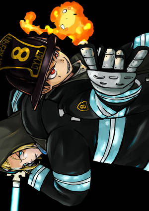 Fire Force Shinra și Arthur cu o bilă de foc wallpaper — Oppo Pad 5 Fundal