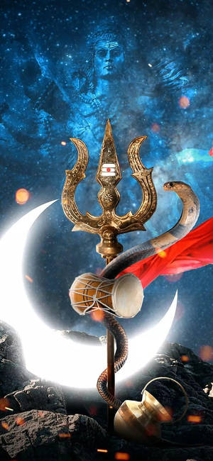 Shiva iPhone Trishula cu lună — iPhone 13 Mini Fundal