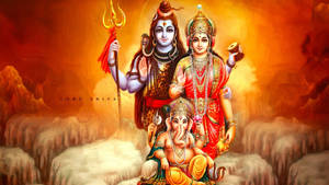 Shiva Parvati Ganesha pe fundal roșu și portocaliu — Portocaliu estetic GIF Fundal