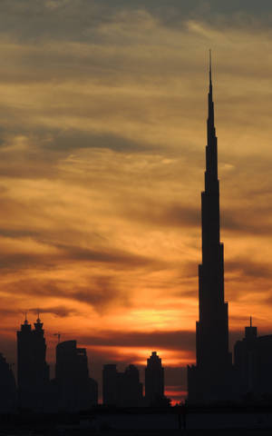 Siluetă Burj Khalifa La Apus — Lenovo Tab Fundal
