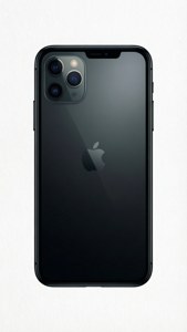 Ilustrație minimalistă în siluetă a iPhone 11 Pro Max pe fundal alb.