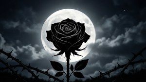 Siluetă de trandafir negru în fața unei lune pline, grafică minimalistă. imagine de fundal