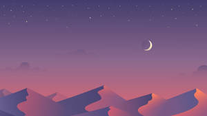 Wallpaper estetic minimalist pastel cu un munte și o semilună pe cer mov. — Mov violet estetic Fundal