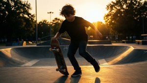 Silueta unui skater pe cerul vibrant al apusului. — Estetică skater boy Fundal