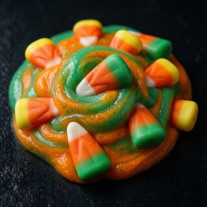 Slime amestecat cu bomboane de porumb creează un wallpaper dulce și înfricoșător de Halloween. — Pixel Watch 4 Fundal