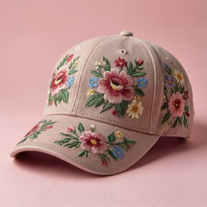 Snapback cu broderie florală pe roz pastel — Motorola Razr 70 Fundal