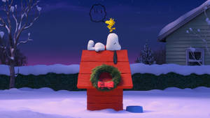 Snoopy Casă de Crăciun Coroniță Fundal — Snoopy de crăciun Fundal