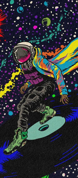 Spaceman Disco Vibey — Pixel 10 Fundal