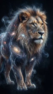 Leu galactic eteric, făcut din fum translucid și praf stelar, cu galaxii interioare. — iPhone 7 Fundal