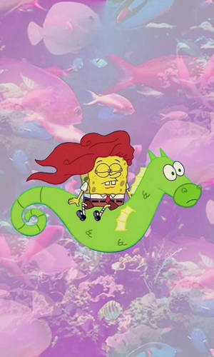 SpongeBob estetic cu păr roșu lung — Estetic desen animat Fundal