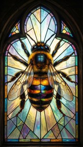 A stained glass bumblebee with light shining through, sacred geometry style. — iPhone 5 Fundal