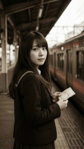 Rikako privește înapoi spre gară în Ocean Waves. — Valuri oceanice Fundal