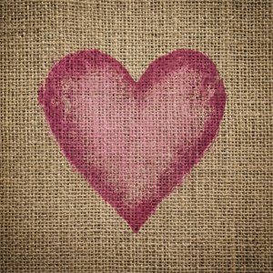 Tapet rustic shabby chic cu pânză de iută și o inimă stencilată. — Pixel Watch 4 Fundal