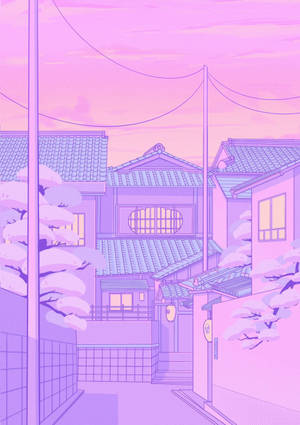 Wallpaper Stradă Anime Cer Pastelat Fundal — OnePlus Pad 4 Fundal