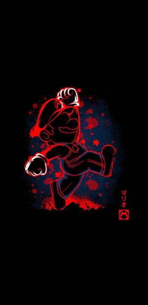 Fond de ecran AMOLED cu Super Mario în contur roșu și fundal negru. — AMOLED Fundal