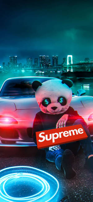 Supreme Roșu Pe Fundal Panda — iPhone 12 Fundal