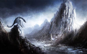 Tapet dragon The Elder Scroll V: Skyrim — 1600x900 Fundal
