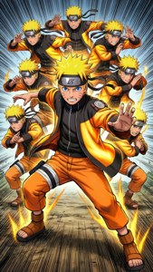 Naruto folosind tehnica Umbrei Clonelor.