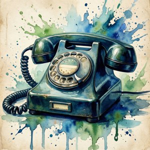 Telefon rotativ vechi, artistic în acuarela, cu stropi albastru-verzui. — Tecno Phantom Fundal