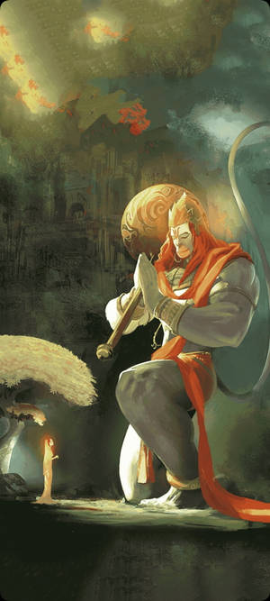 Telefon Zeul Hindu Hanuman Rugandu-se — iPhone 16 Plus Fundal