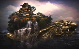 Tapet Țestosă Tare Sanctuar Japonez — Dragon japonez Fundal