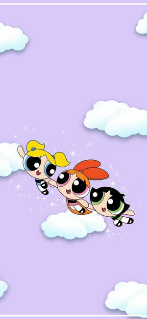 Fond de ecran The Powerpuff Girls cerul violet — iPhone 14 Pro Fundal