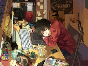 Tip anime adoarme pe trackpad-ul laptopului — Anime laptop Fundal