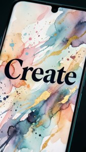 Pixel 8 cu tipografia 'Create' și stropi de acuarelă — Pixel 8 Fundal