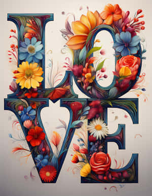 iubire,design floral,tipografie colorată,litere decorative,operă de artă,imagină estetică,temă romantică,artă caligrafică,compoziție grafică,ilustrație digitală — Dragoste Fundal
