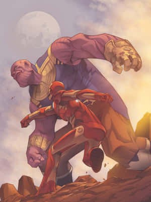 Tony Stark se luptă cu Thanos pentru soarta universului. — Galaxy Z TriFold Fundal