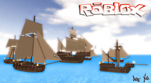 Tapet 3D uimitor cu nave de pirați în jocul online Roblox.