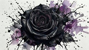 Pictură abstractă în acuarela a unui trandafir negru cu stropi violet. imagine de fundal