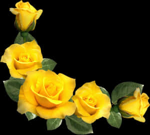Clipart Floare Estetică - Bordură cu Trandafiri Galbeni, Descărcare HD PNG