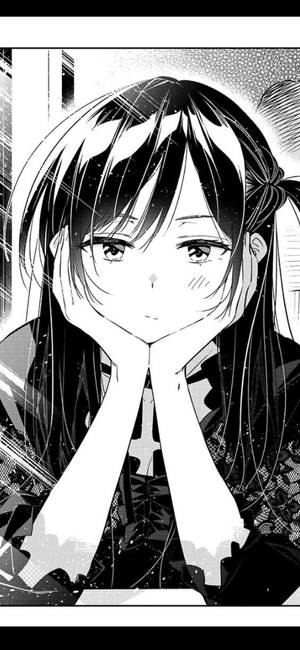 Tristă Fată Anime Alb-Negru Benzi Manga — Anime Alb Negru Fundal