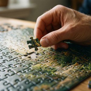 Mâini așezând ultima piesă de puzzle, simbolizând rezolvarea unei provocări. — Huawei nova Flip S Fundal