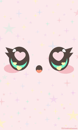 Fundal Kawaii cu animal roz care zâmbește.