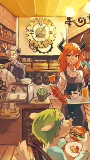 Fundal de cafenea anime — Anime drăguță fată Fundal