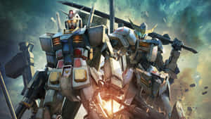 Un Pilot de Robot Gundam Privește un Metropolis de Sus — Gundam GIF Fundal