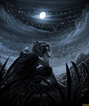 Wallpaper cu vârcolac trist sub luna plină — Galaxy Z Fold 5 Fundal