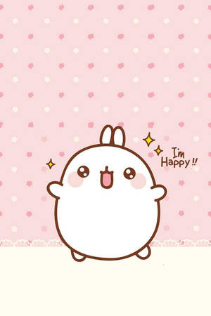 Fundal Kawaii cu iepurele Molang fericit.